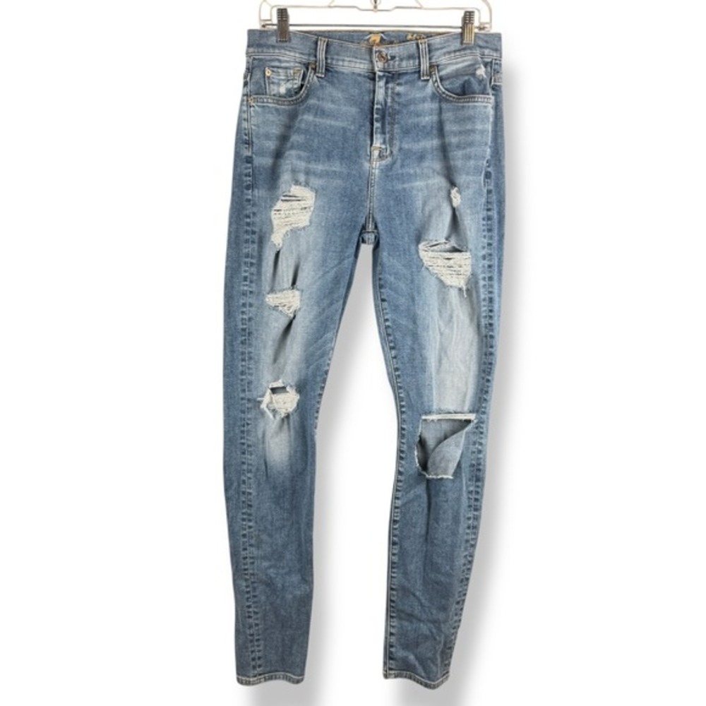 7 For All Mankind Women's Skinny Distressed Light Blue Jeans